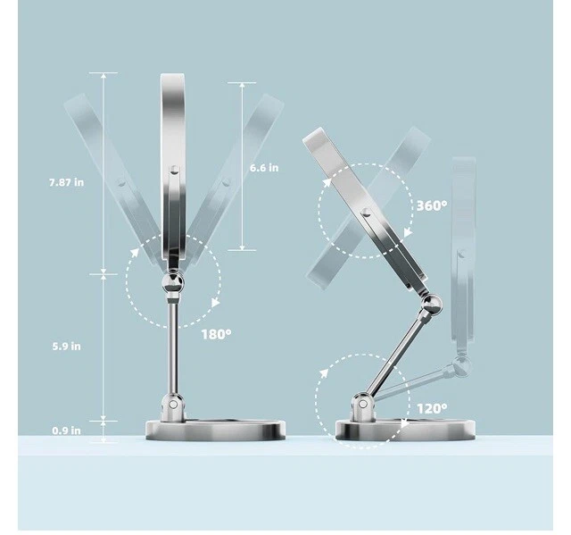 Двустороннее перезаряжаемое зеркало для макияжа со светодиодной подсветкой с увеличением 1x/10x - Изображение 2 из 4