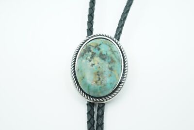 Hand Made African Turquois Cabochon Oval Gemstone Western Leather Bolo Neck Tie