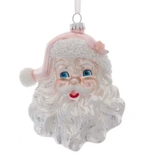 Kurt Adler Glass PINK SANTA Head Shabby Cottage Chic Christmas Ornament 5.5" NWT