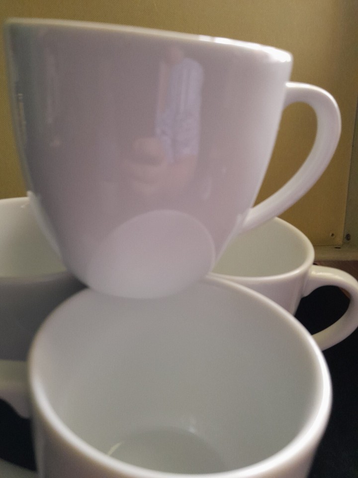 Vintage (4) Cuisinart Fine European Vitrified Porcelain WHITE Coffee