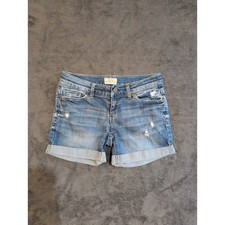 Aeropostale Womens Medium Wash Distressed Cuffed Stretch Shortie Shorts Size 0