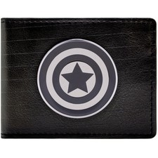 Captain America Silver Shield Metal Badge Black Bi-Fold ID & Card Holder Wallet