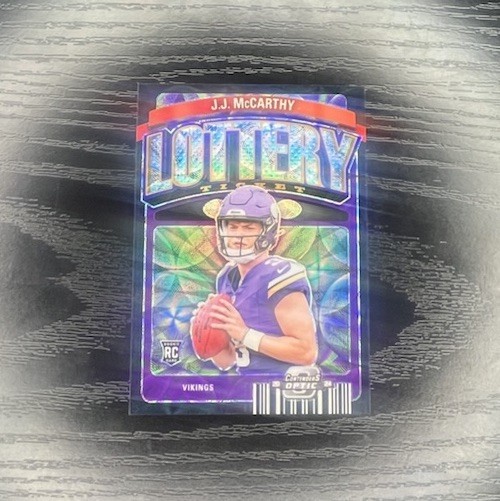 2024 Contenders Optic JJ McCarthy RC Lottery Ticket Black Scope 9/25 jersey #