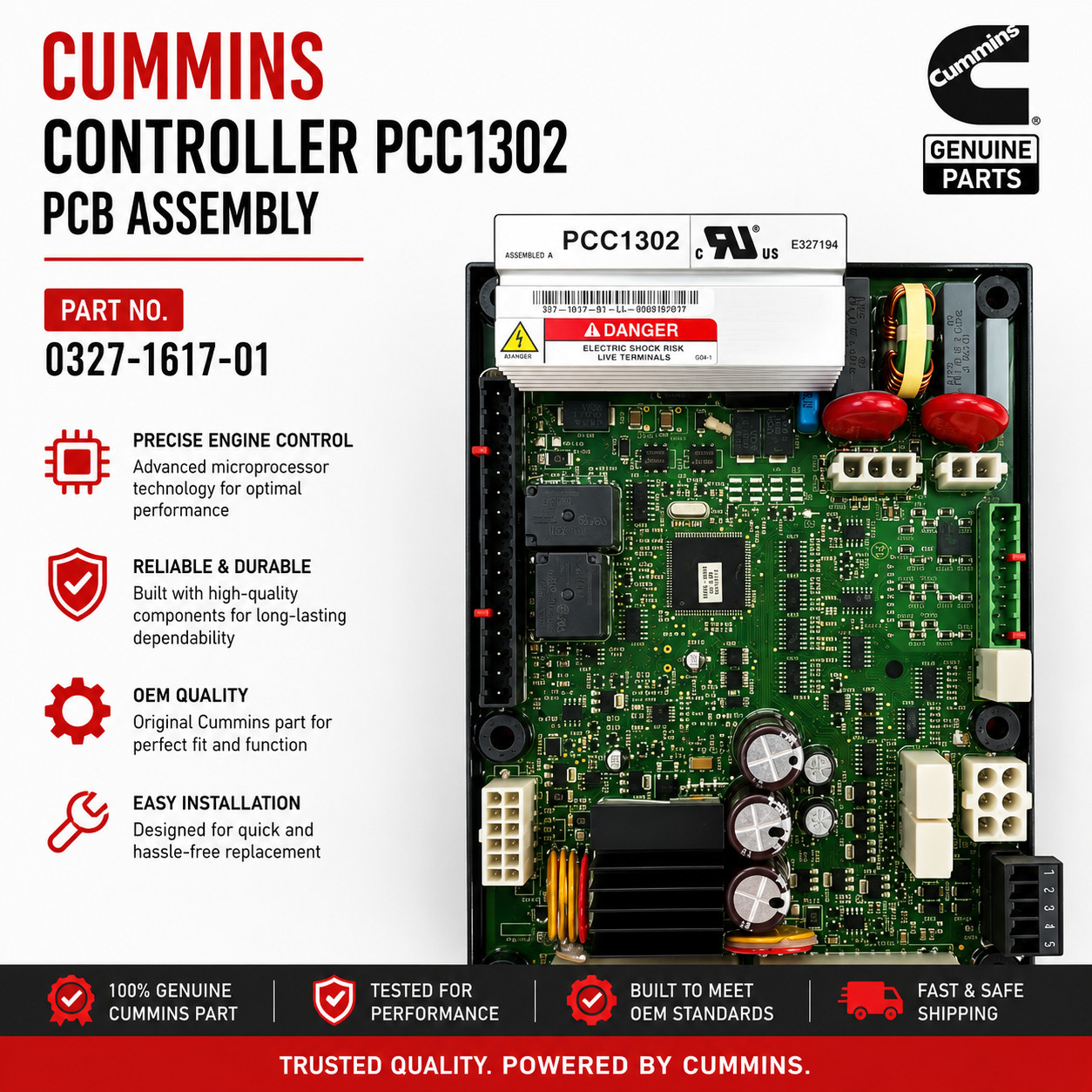 CUMMINS CONTROLLER PCC 1302 PART NO. 0327-1617-01 PCB ASSEMBLY