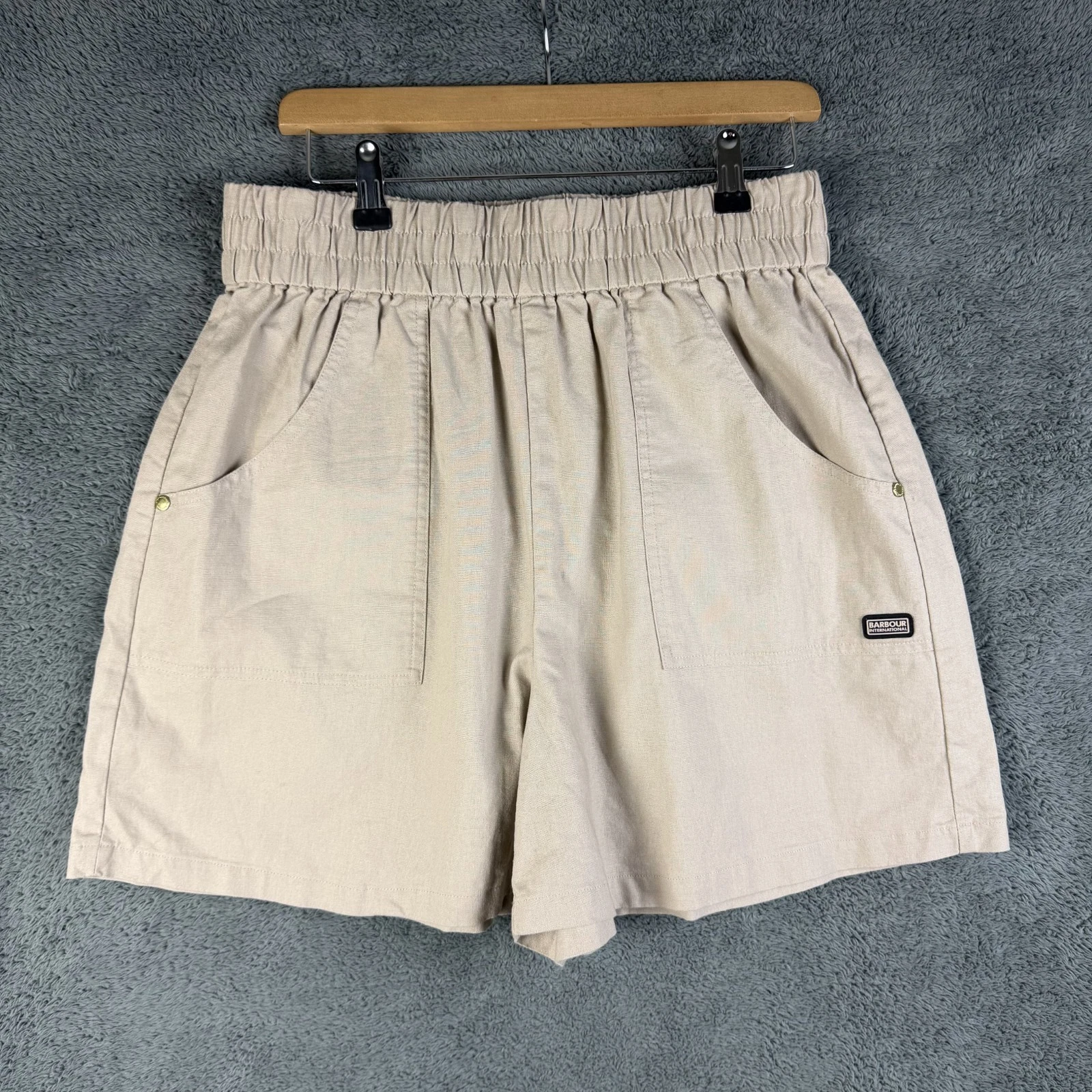Barbour Linen Cotton Shorts UK 12 Beige Pockets Logo Casual Beach Outdoors
Opens in a new window or