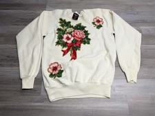 Vintage Christmas Sweatshirt Floral Glitter Retro Granny Crewneck Sz M USA Made