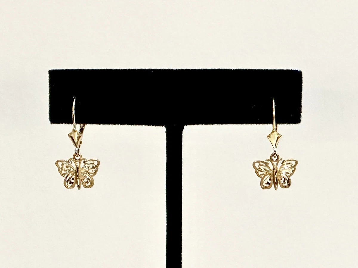 Vintage Signed Michael Anthony 14k Gold Butterfly Leverback  Filigree Earrings
