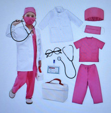 Kids Doctor Costume Pretend Play Kit w Lab Coat Medium 4-6 Years For Girls