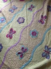 Pink Flower Garden Girl Quilt Set, Bedspread, Flowers And Butterfly   