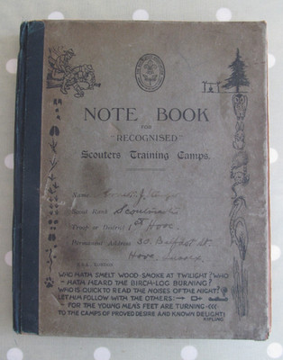 VINTAGE BOY SCOUTS TRAINING CAMP NOTE BOOK COMPLETED IN 1932 - 1st HOVE SCOUTS
