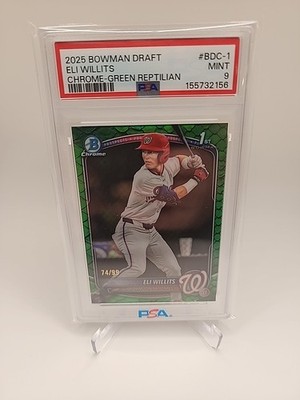 Eli Willits 2025 Bowman Draft Chrome BDC-1 1st Prospect GreenReptilian /99 Psa 9