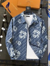 Dior Oblique Denim Floral Print Zip Jacket Blue Men's Luxury Streetwear CD