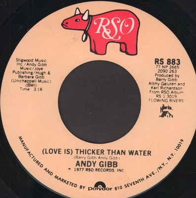 Andy Gibb (Love Is) Thicker Than Water 7'' Vinyl Kanada RSO 1977 RS883