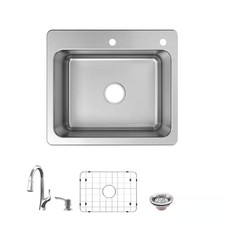 Glacier Bay Bratten 25 in. Drop-In Stainless Steel Kitchen Sink with Faucet
