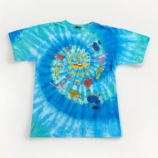 Vintage Y2K Beatles Yellow Submarine Tee Mens Medium Tie Dye Liquid Blue 2004