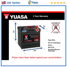 Car Battery YBX3108 Yuasa 004L 400A 50Ah 3Yr Warranty 202x173x225 SMF