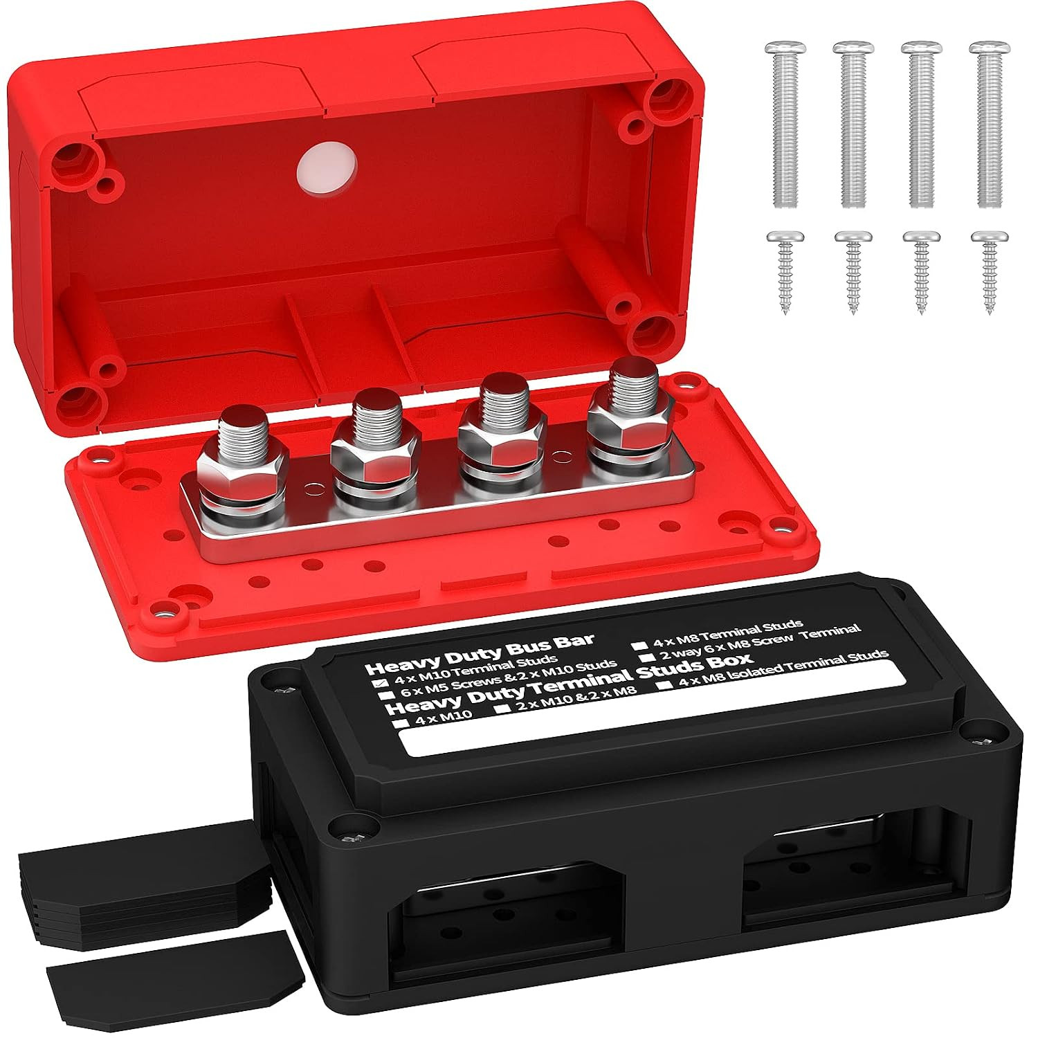 300A Bus Bar 12V DC Waterproof Power Distribution Block with 4 X 3/8" Studs, Hea