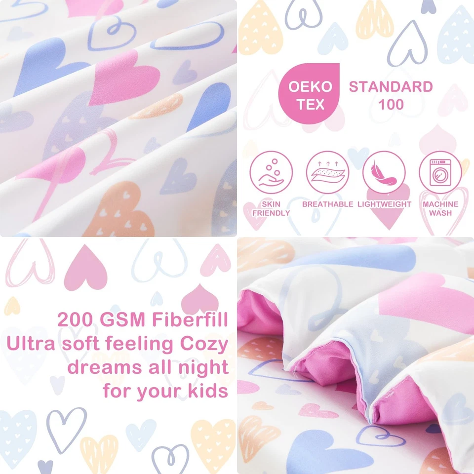 Mooreeke 4 Pieces Toddler Bedding Set - Soft Love Heart Toddler Comforter Set - Image 3 of 4