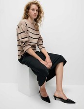 Marks & Spencer Womens Crew Long sleeved Striped Jumper in Cappuccino - M&S