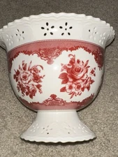 FTD Planter Off White/Burgundy Floral Design and Open Cut Pattern