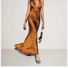 Reformation Bronze Backless Satin Dress