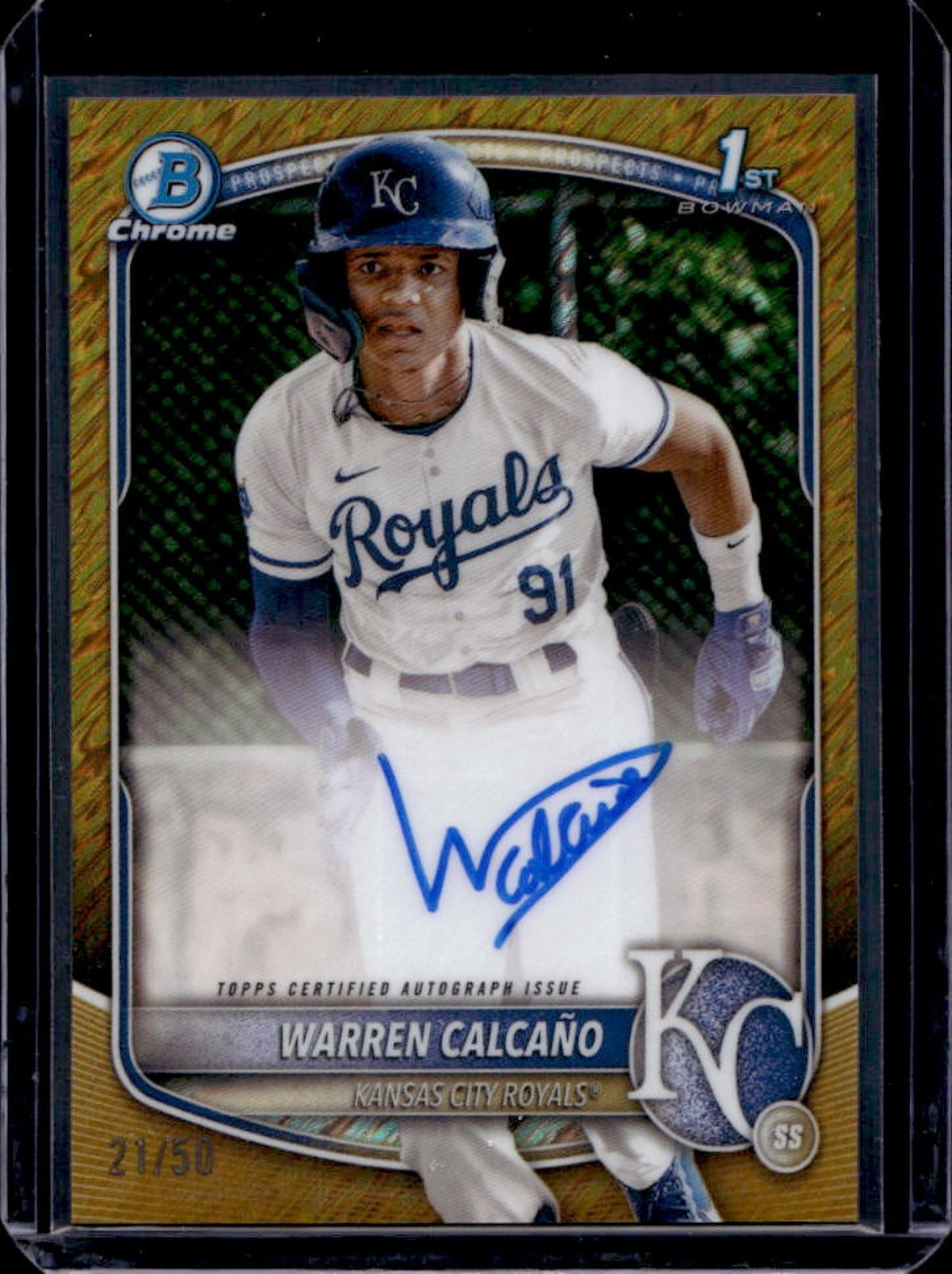 2025 Bowman Chrome Warren Calcano Auto Gold Shimmer Refractor 1st #21/50