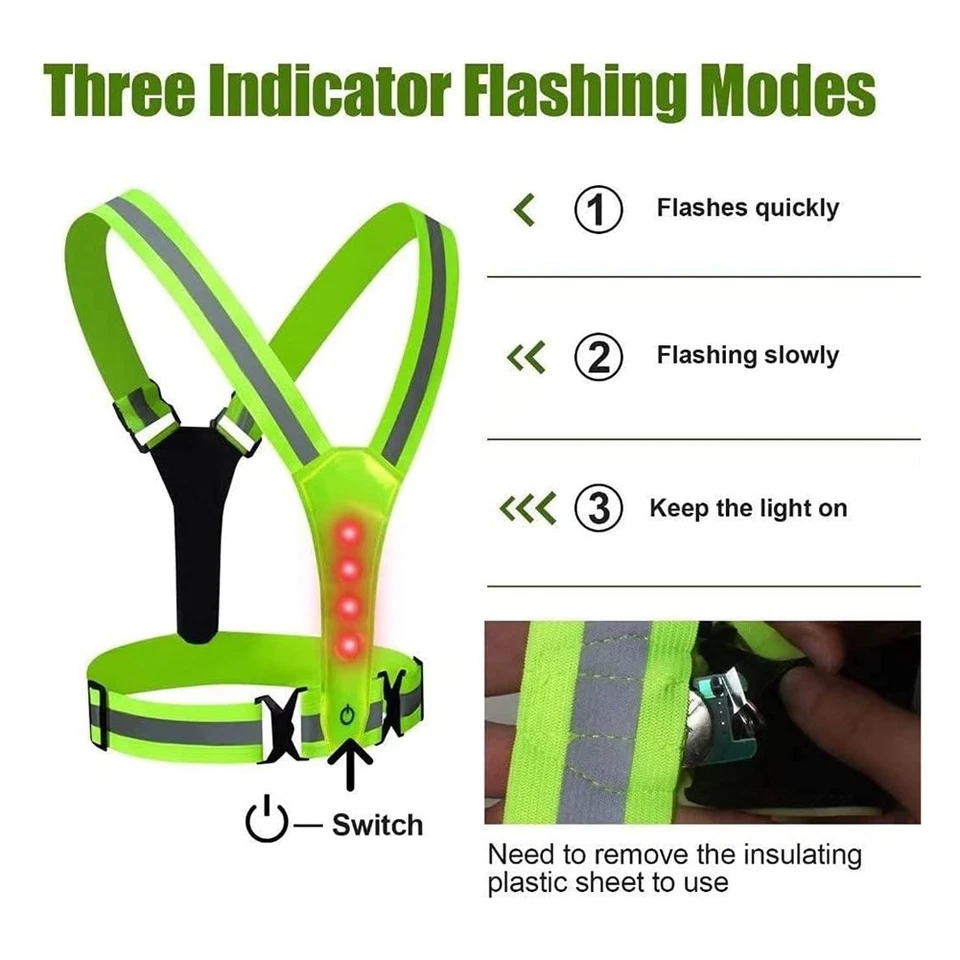 Flashing Safety Hi Vis Viz Reflective Belt Walking Running Bike Red Light Cycle - Image 4 of 4