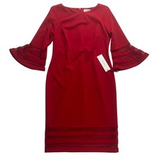 Calvin Klein Red Mesh Bell Sleeve Sheath Dress Womens 10