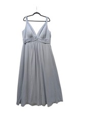 Azazie Bridesmaid Dress Sz 18 Slate Blue Sleeveless V Neck Empire Waist A-Line