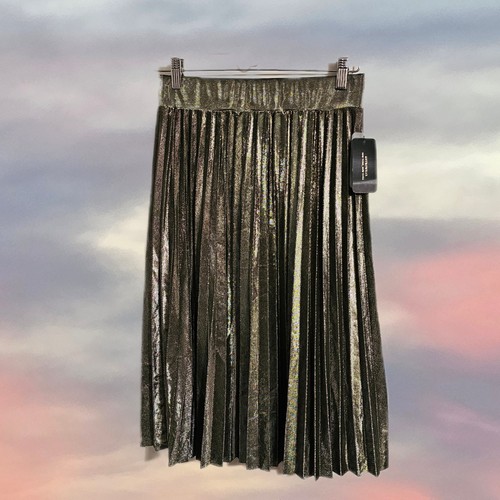 Metrowear Pleated Gold Midi Skirt Elastic Waist S Polyester Glamour 