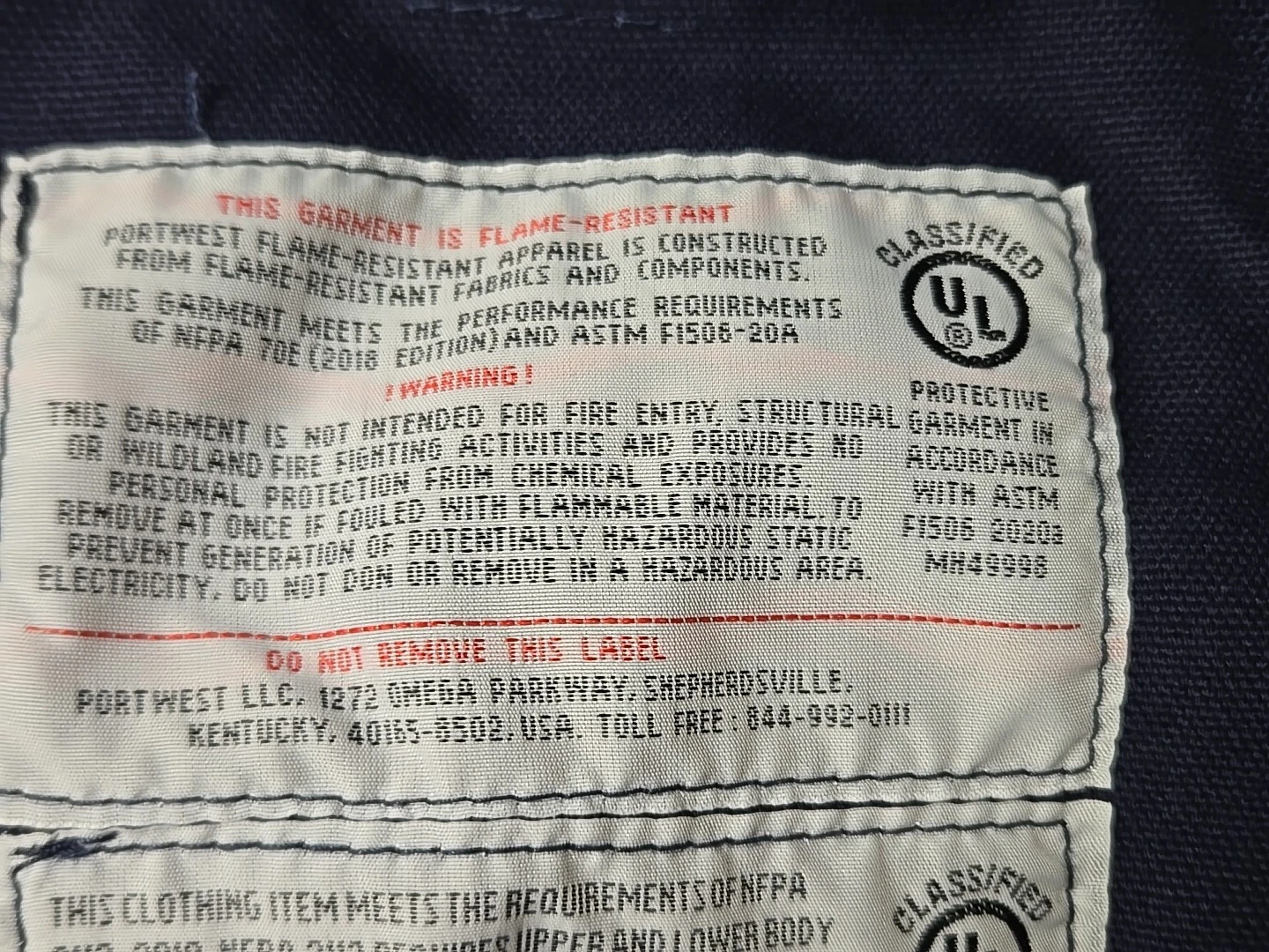 Portwest Bizflame L Jacket NFPA2112 ARC 4 Fire Resistant Hoodie Duck Cotton BL - product detail image 13