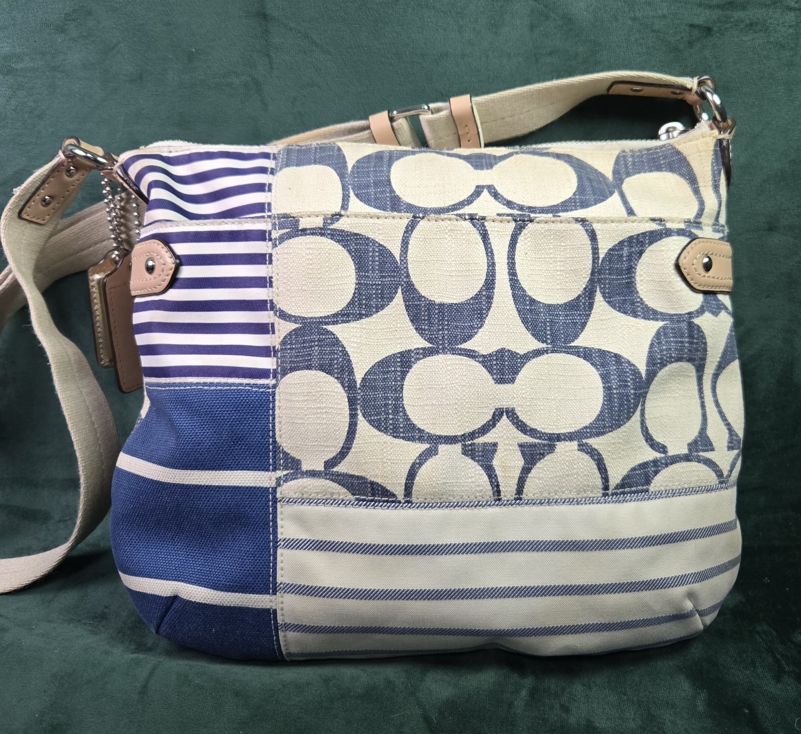 $358 Coach patchwork Daisy convertible striped Sh… - image 1