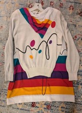 Vintage 80's Colorful Sweater Skirt Set By Leslie Fay Made In USA Women's 10