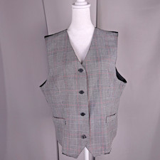 Norton McNaughton Vest Womens 16 Black Plaid Button Waistcoat Academia Top