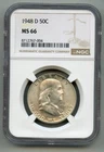1948 D Franklin Silver Half Dollar NGC MS 66