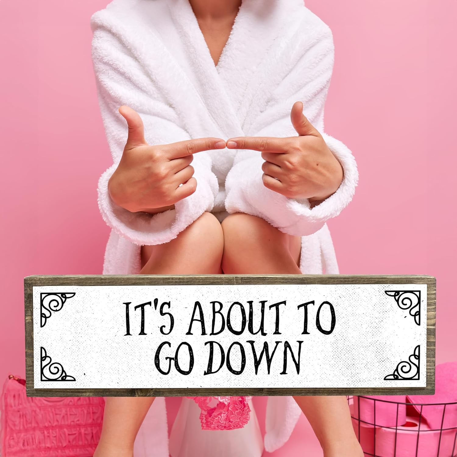 It's About to Go Down Wooden Sign with Metal Farmhouse Bathroom Decor Rustic Restroom Wall Art