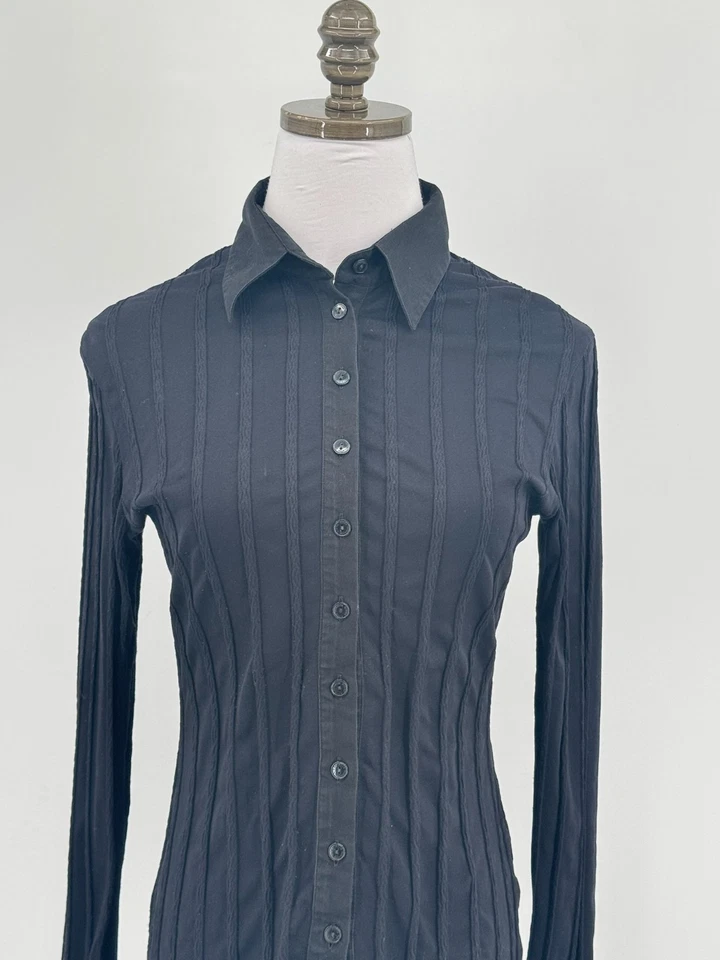 Top Anne Fontaine Negro Ajustado Cuello Acanalado Manga Larga Botón Talla 40 EE. UU. M Foto 4 de 4