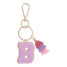 Initial Letter Keychain, Cute Alphabet Letter-B Charm with Tassel, Purple
