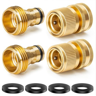 2 PCS Brass Garden Hose Quick Connect Fitting Heavy Duty 3/4 Inch Connector