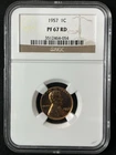 1957  1C RD Proof  Lincoln Wheat One Cent NGC PF67RD   3512464-054