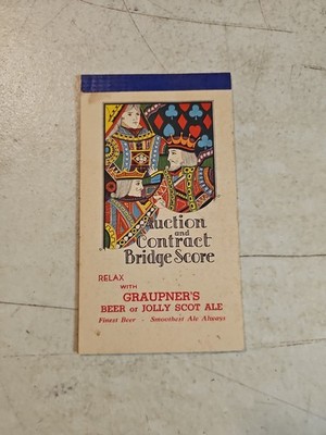 Vintage 1939 Graupner's Beer Ale Auction  Contract Bridge Score 