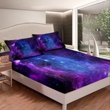 Purple Galaxy Bed Sheets Queen Size Constellation Bedding Set Kids Teens Girl...