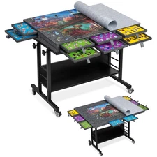 2000 Piece Foldable Felt Jigsaw Puzzle Board with Height Adjustment, Puzzle T...