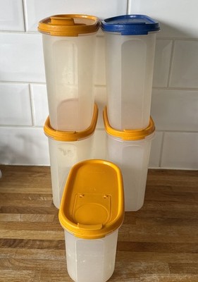 4x Tupperware 1,7L 1613 3 gelb 1 blau Doppel Ausgießer Deckel & 1x 1618 1,1L Konvolut