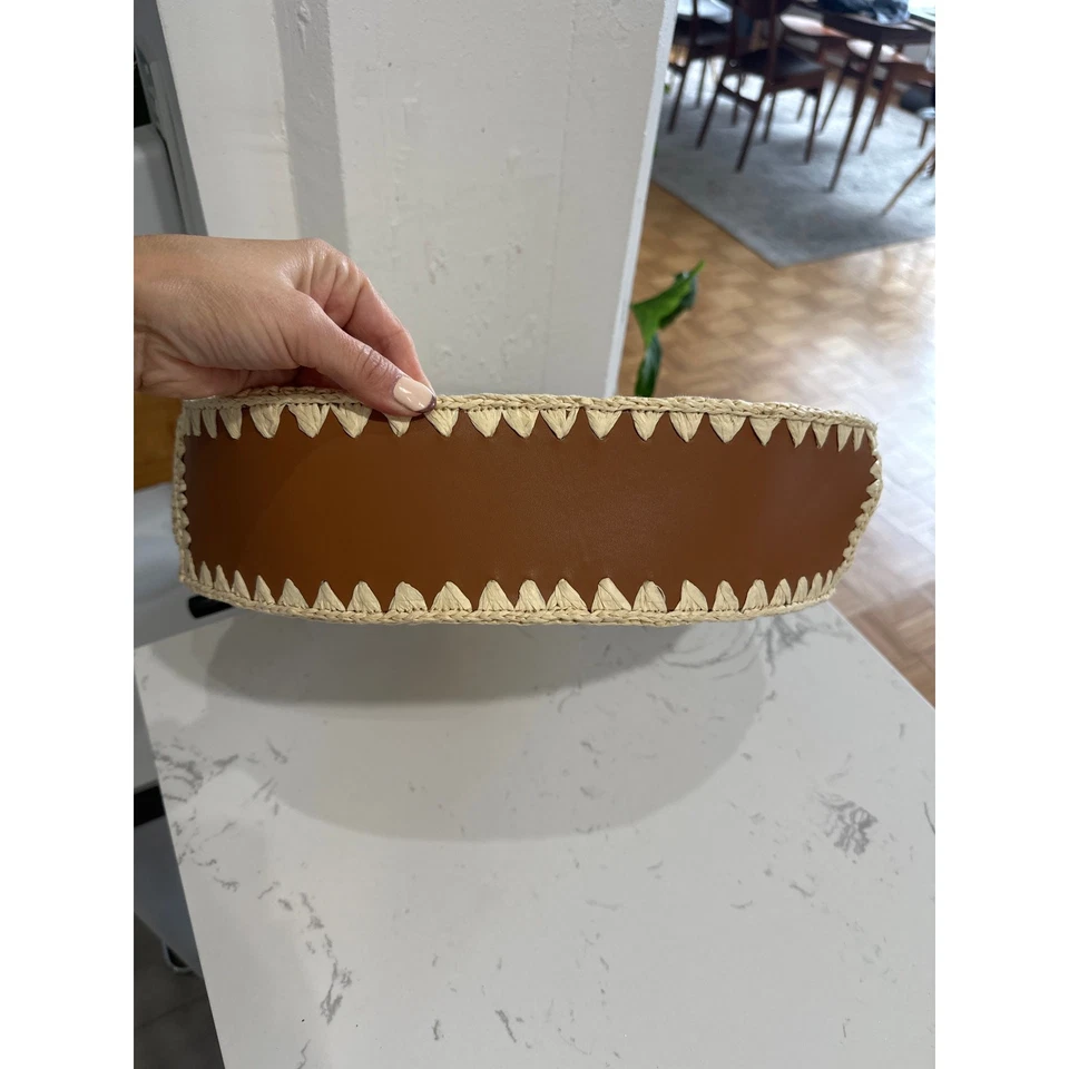 Bolsa Hobo Talbots Couro Acabamento Palha, Natural/Havana Bronzeada, Nova Sem etiquetas - Imagem 3 de 4