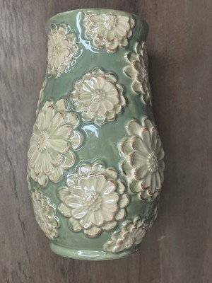 Floral Vase White Seafoam Green Ceramic 8 Inches Tall Home Decor