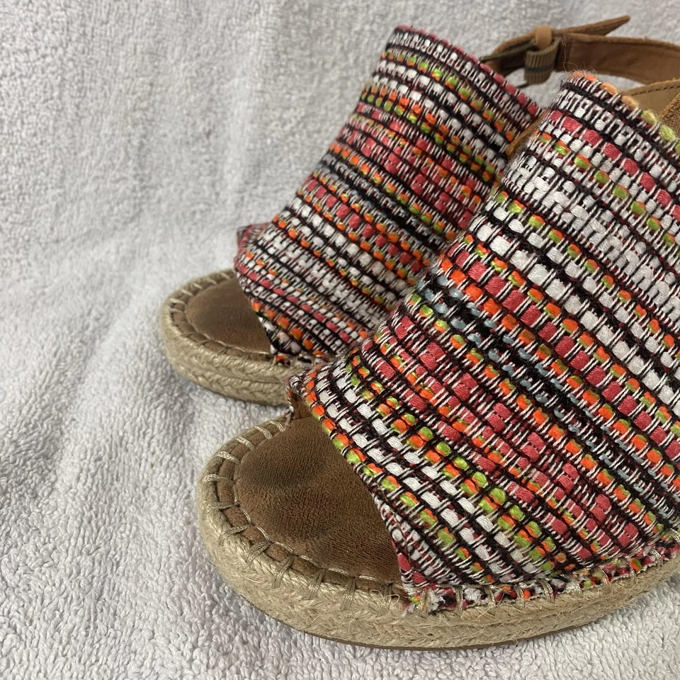 Sandalias de cuña TOMS para mujer talla 8,5 multicolor a rayas alpargata peep toe zapatos Foto 2 de 4