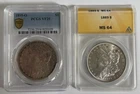Lot of 2 Morgan Silver Dollars - 1889 MS65, 1895-O VF25