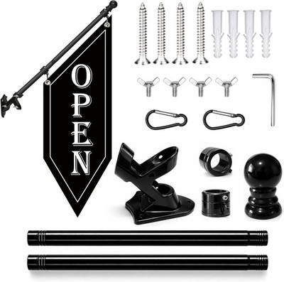 OPEN Flag with Pole Kit, Double-Sided Heavy Duty Hanging Banner Sign with Metal