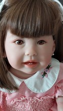 Realistic Girl Baby Doll Brown Eyes Straight Brown Hair Pink Dress
